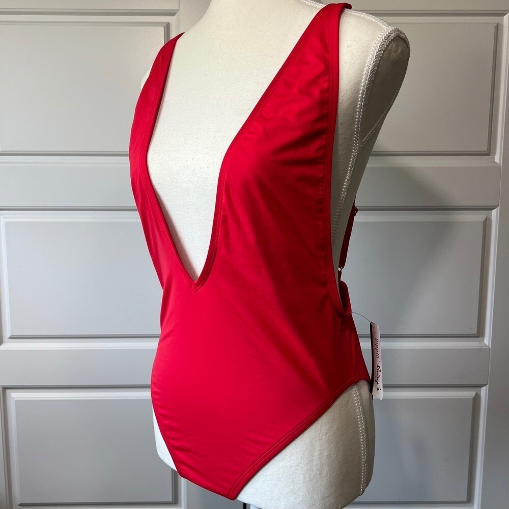 NWT Dippin' Daisy's Sexy Deep V Chest One Piece Swimsuit Adjustable Cherry Red L